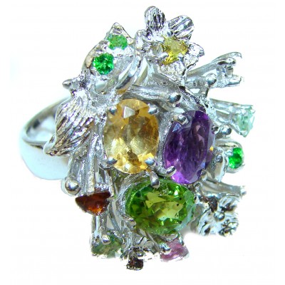 Summer Fiesta Multi-colored Gems .925 Sterling Silver Ring size 8