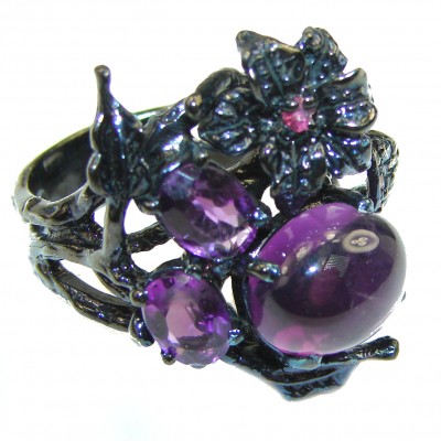 Spectacular genuine Amethyst Black rhodium over .925 Sterling Silver Handcrafted Ring size 7 1/2