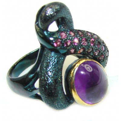 Genuine Amethyst black rhodium over .925 Sterling Silver Handcrafted Ring size 8