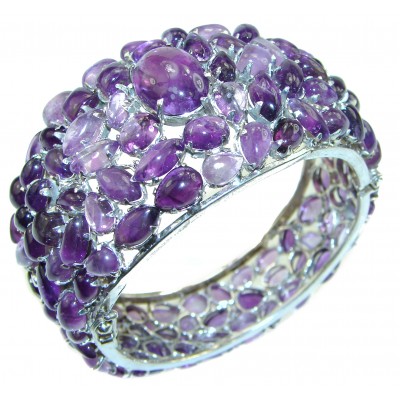Huge Spectacular authentic Amethyst .925 Sterling Silver handmade bangle Bracelet